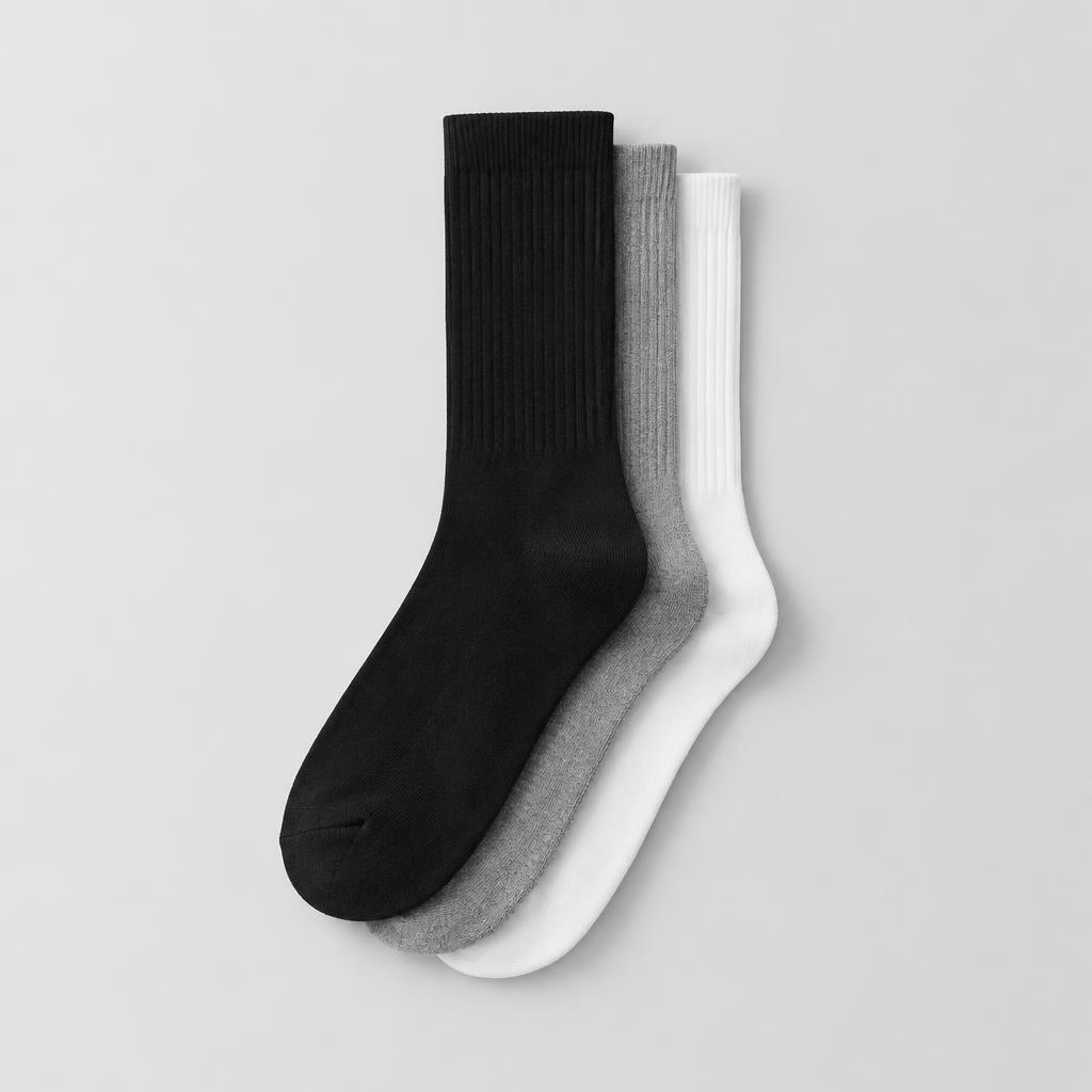 Pack 3 Meias — Preto/Cinza/Branco