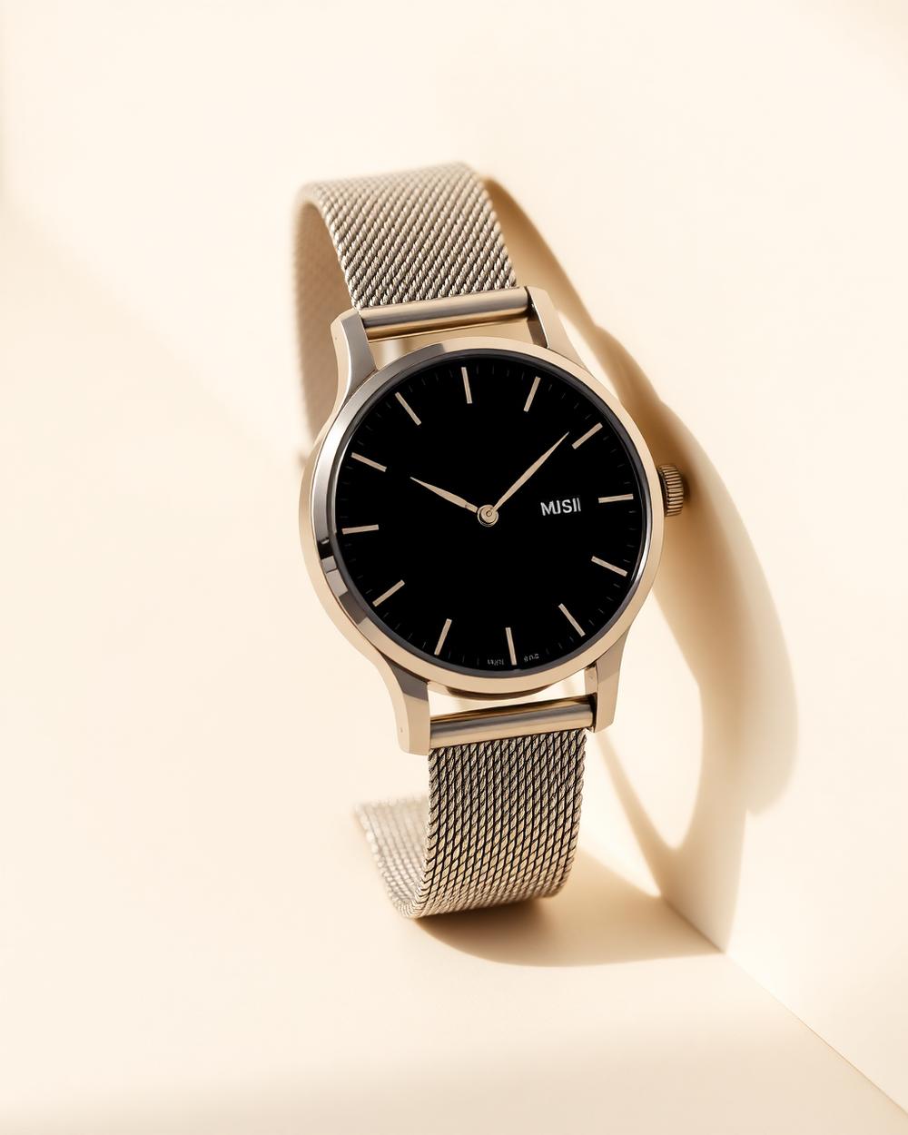 Relógio Minimalista Mesh — Prata e Preto